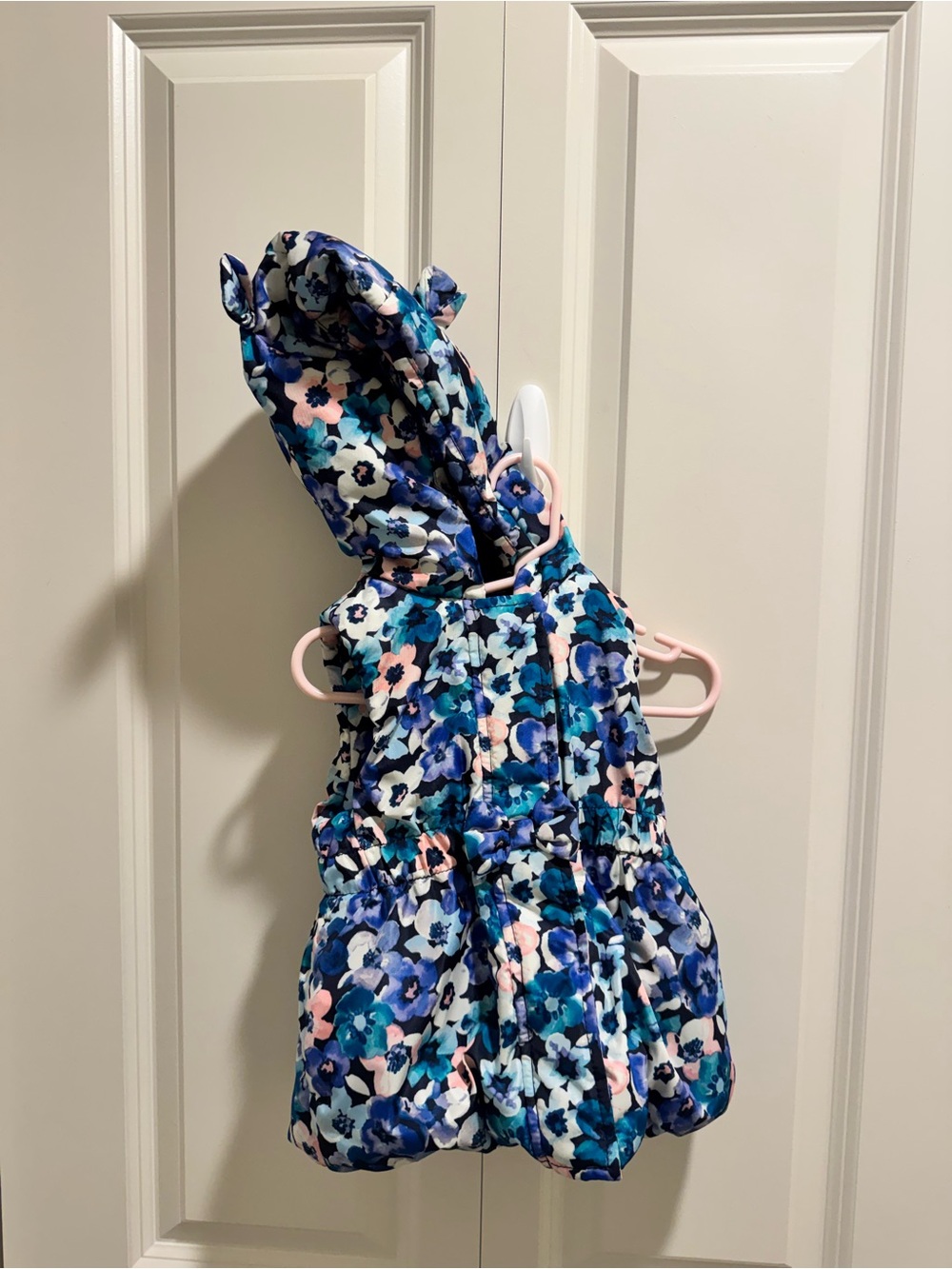 Gymboree 3T Girls Floral Hooded Puffer Vest w/ Bear Ears on Hood and Bow NWOT